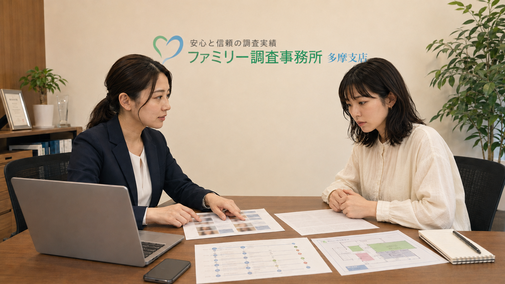 多摩地域のイベント会場と駅周辺の状況を確認する調査員