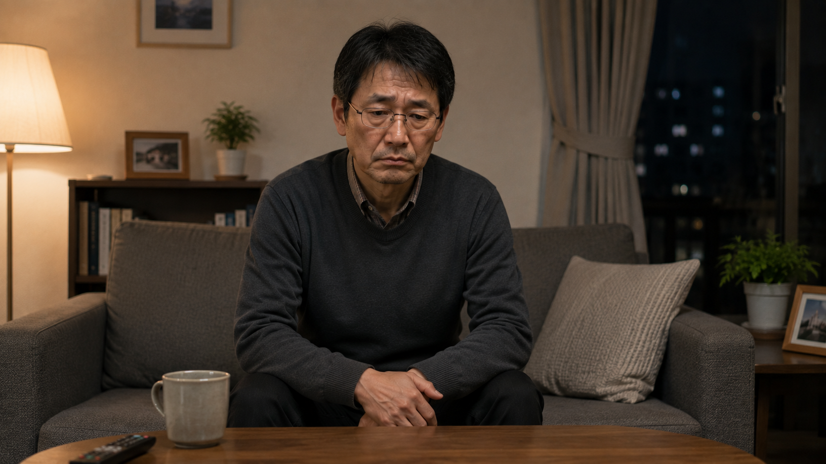 帰宅時間が遅くなった夫や妻を心配してスマートフォンを見る様子