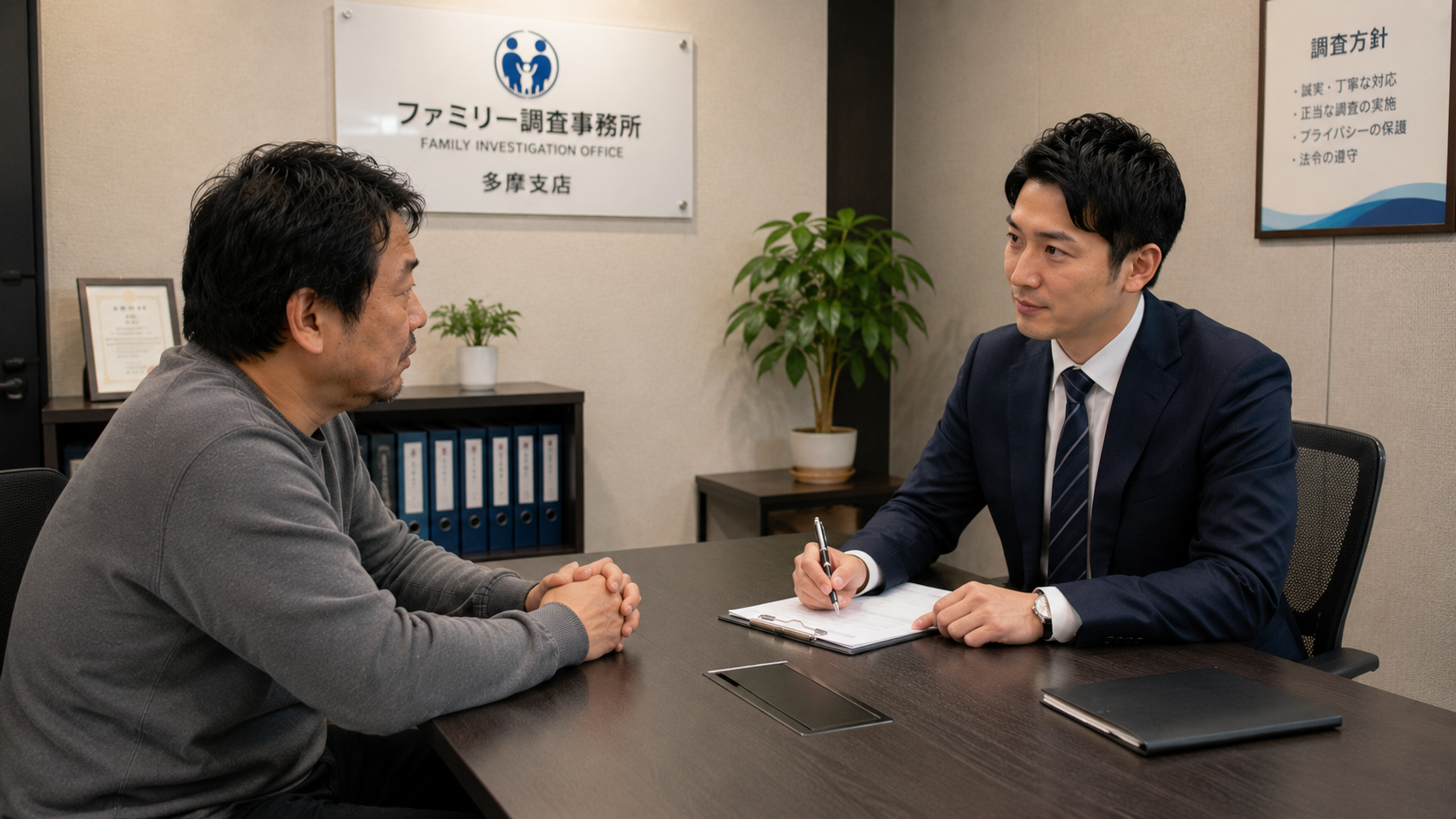 源氏名や以前の勤務店など風俗嬢の人探しの手がかりを整理する男性