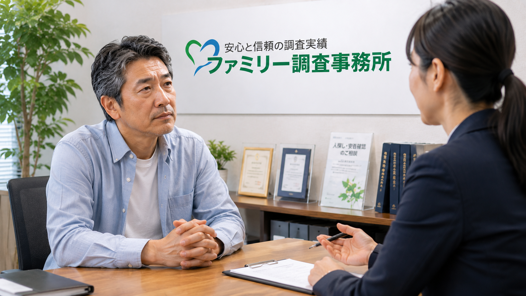 名前だけの人探しで昔の写真や学校などの手がかりを整理する様子