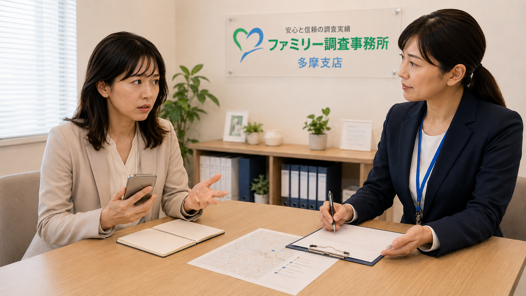 同じ人物を見かけた日時や場所を安全な場所で記録する女性
