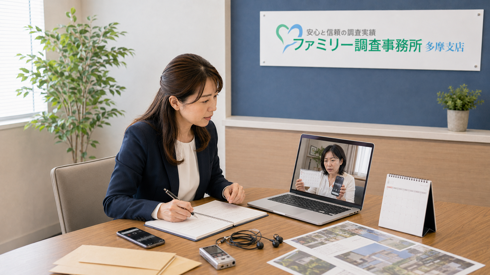近隣トラブルの日時や証拠を時系列に整理する女性