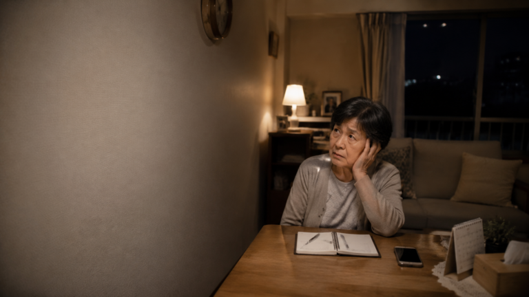 隣の騒音被害のを一人で悩みし困惑する高齢者女性