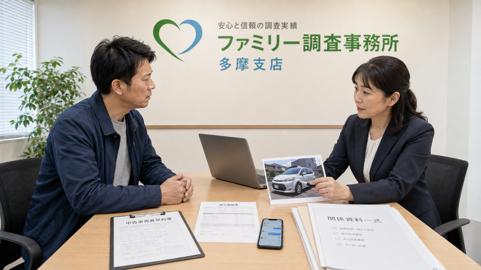 中古車の契約書と支払記録と車両情報を整理する購入者