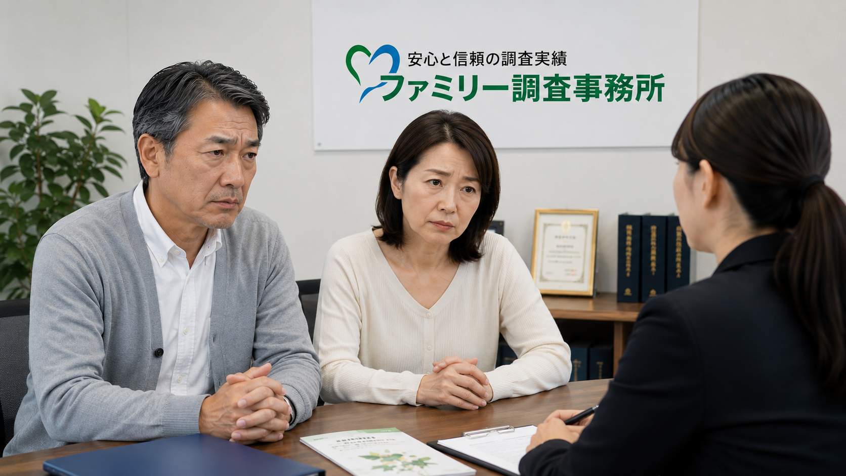 家出した家族を探すため写真や持ち物などの手がかりを整理する様子